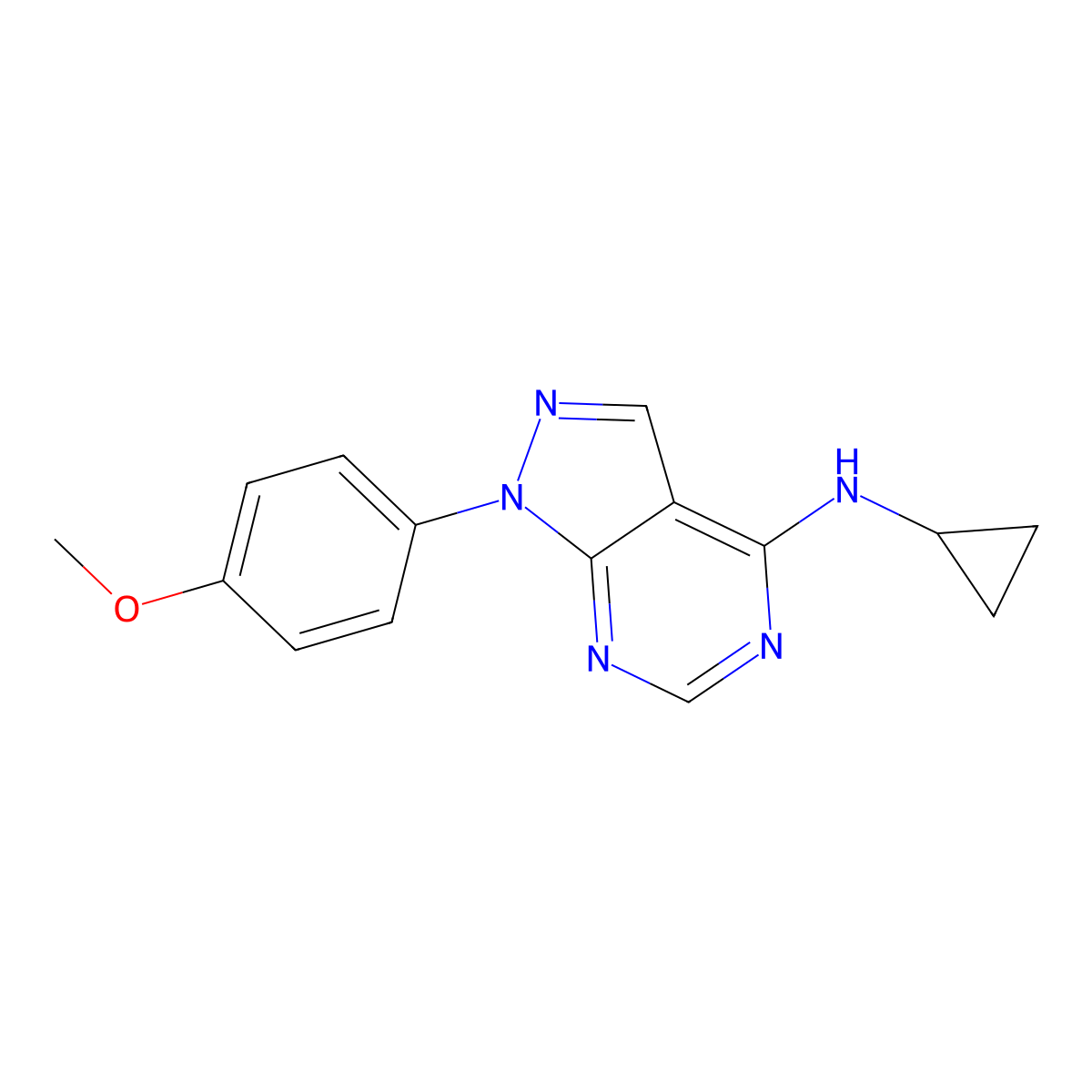 N-cyclopropyl-1-(4-methoxyphenyl)-1H-pyrazolo[3,4-d]pyrimidin-4-amine molecular structure, CAS 1171492-14-0