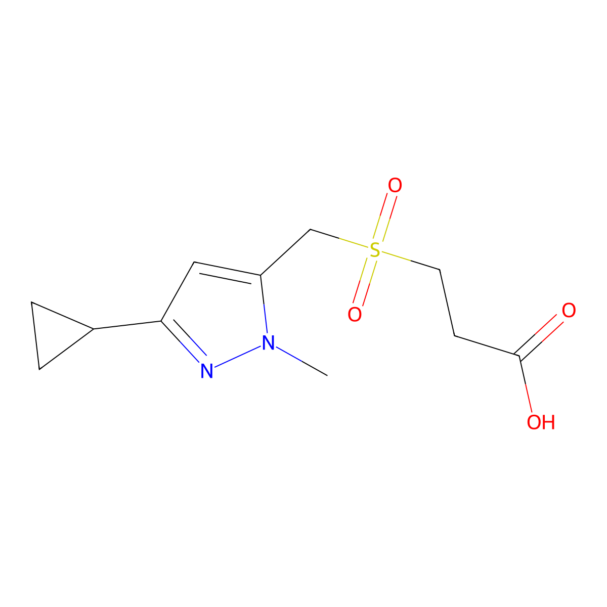 3-(((3-Cyclopropyl-1-methyl-1H-pyrazol-5-yl)methyl)sulfonyl)propanoic acid molecular structure, CAS 1171492-31-1
