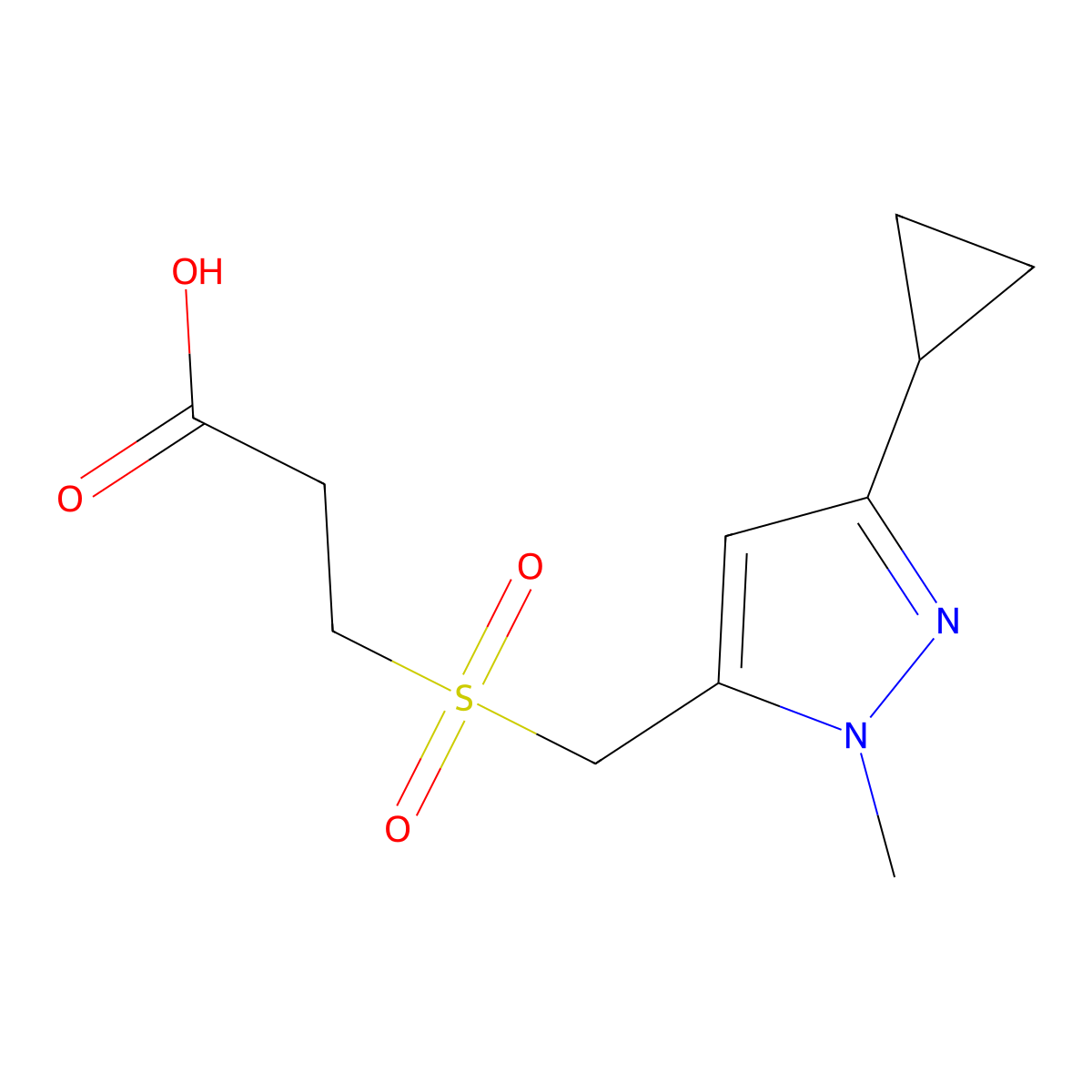 3-(((3-Cyclopropyl-1-methyl-1H-pyrazol-5-yl)methyl)sulfonyl)propanoic acid molecular structure, CAS 1171492-31-1