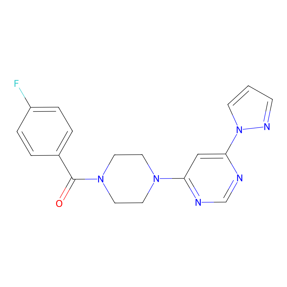 (4-(6-(1H-pyrazol-1-yl)pyrimidin-4-yl)piperazin-1-yl)(4-fluorophenyl)methanone molecular structure, CAS 1171493-12-1