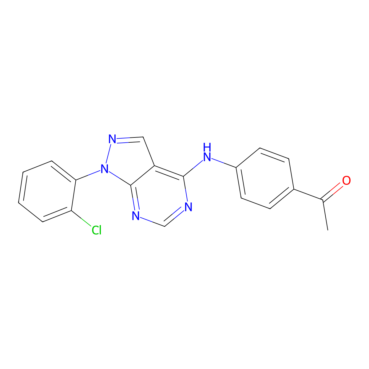 1-(4-((1-(2-chlorophenyl)-1H-pyrazolo[3,4-d]pyrimidin-4-yl)amino)phenyl)ethanone molecular structure, CAS 1171493-48-3