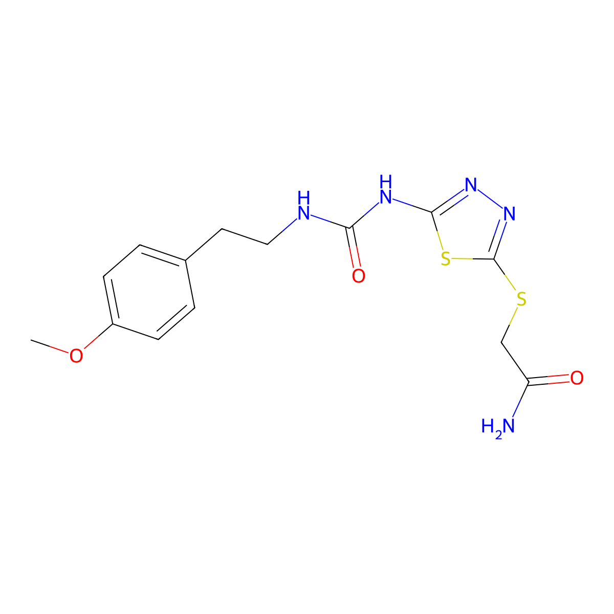 2-((5-(3-(4-Methoxyphenethyl)ureido)-1,3,4-thiadiazol-2-yl)thio)acetamide molecular structure, CAS 1171493-55-2
