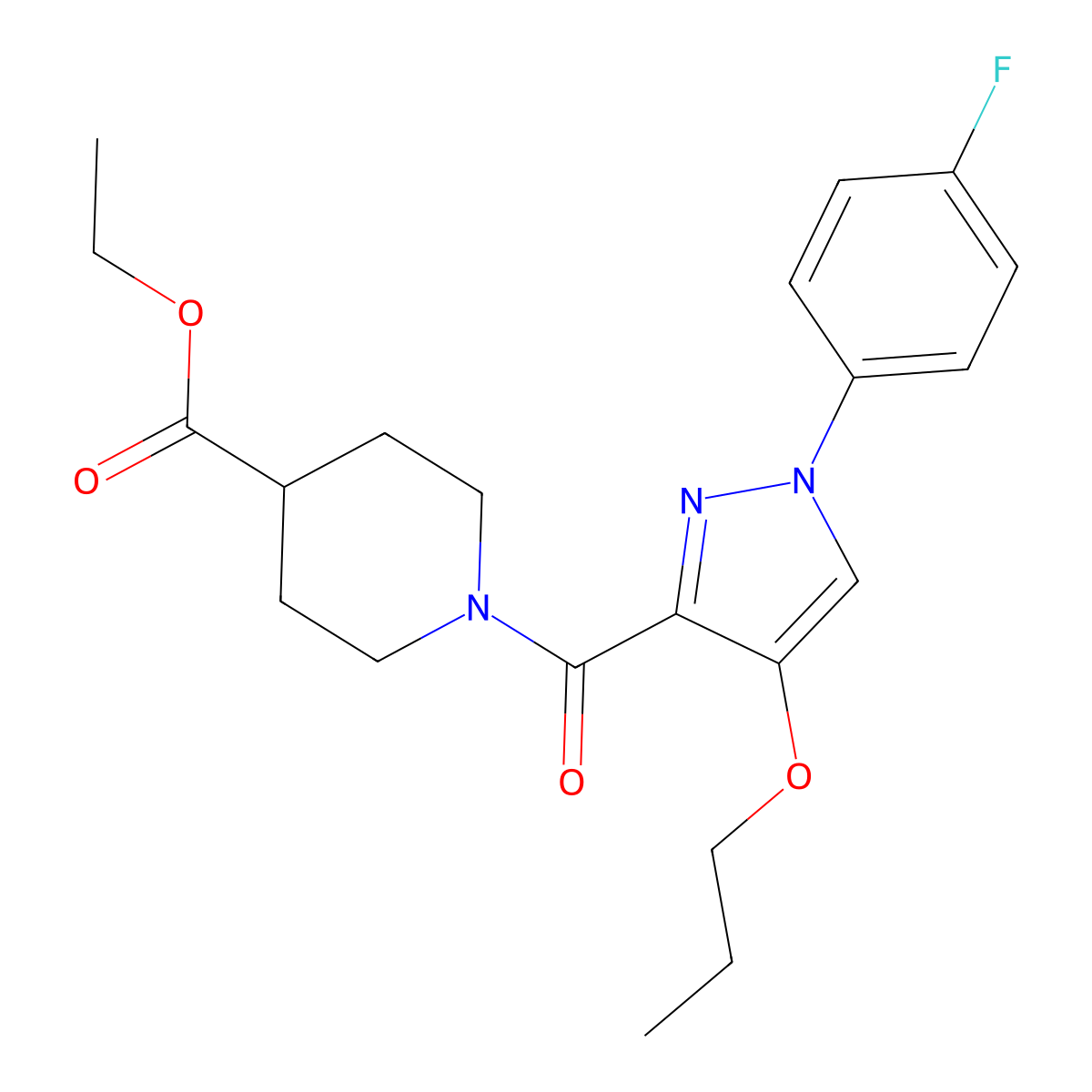 ethyl 1-(1-(4-fluorophenyl)-4-propoxy-1H-pyrazole-3-carbonyl)piperidine-4-carboxylate molecular structure, CAS 1171494-04-4