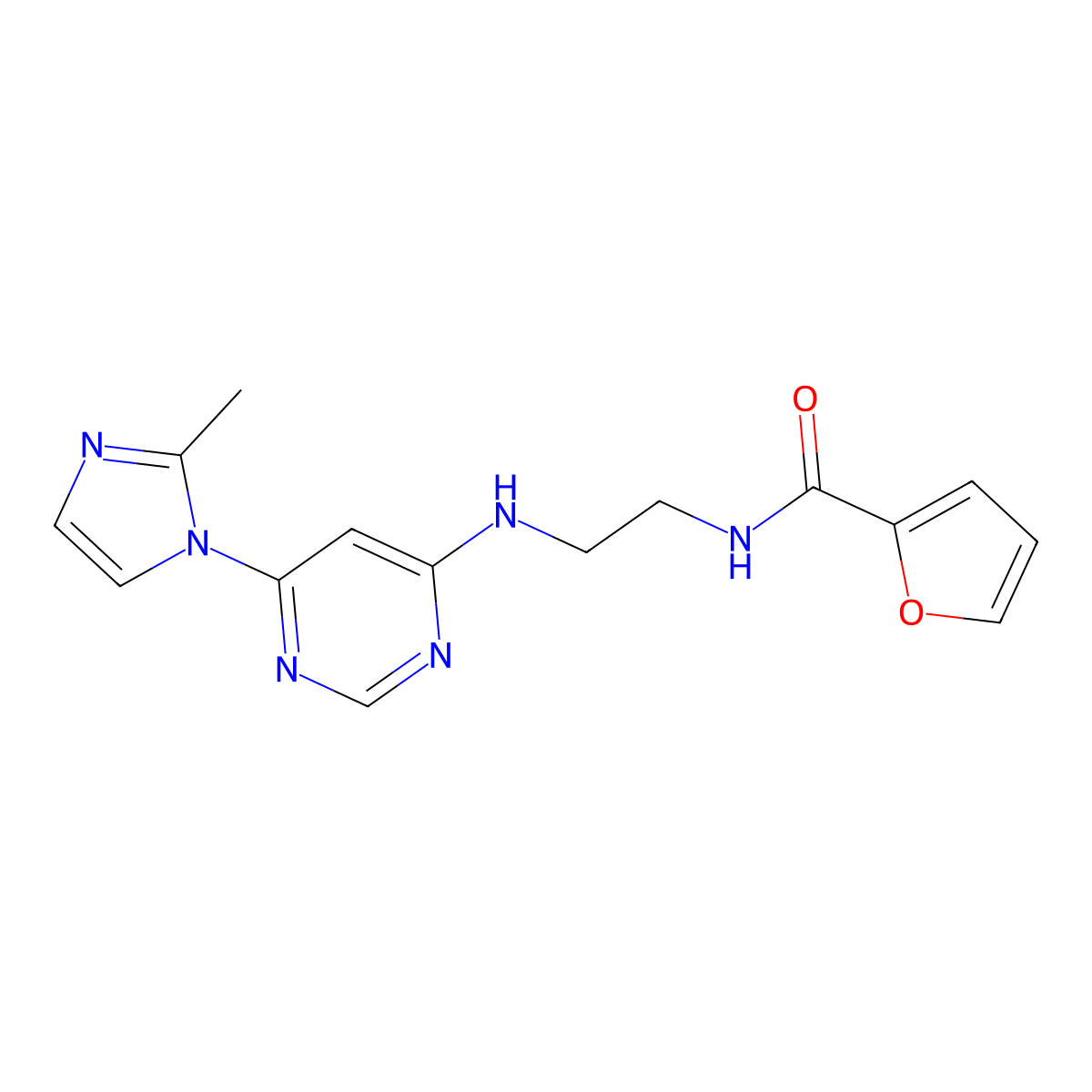 N-(2-((6-(2-methyl-1H-imidazol-1-yl)pyrimidin-4-yl)amino)ethyl)furan-2-carboxamide molecular structure, CAS 1171494-06-6