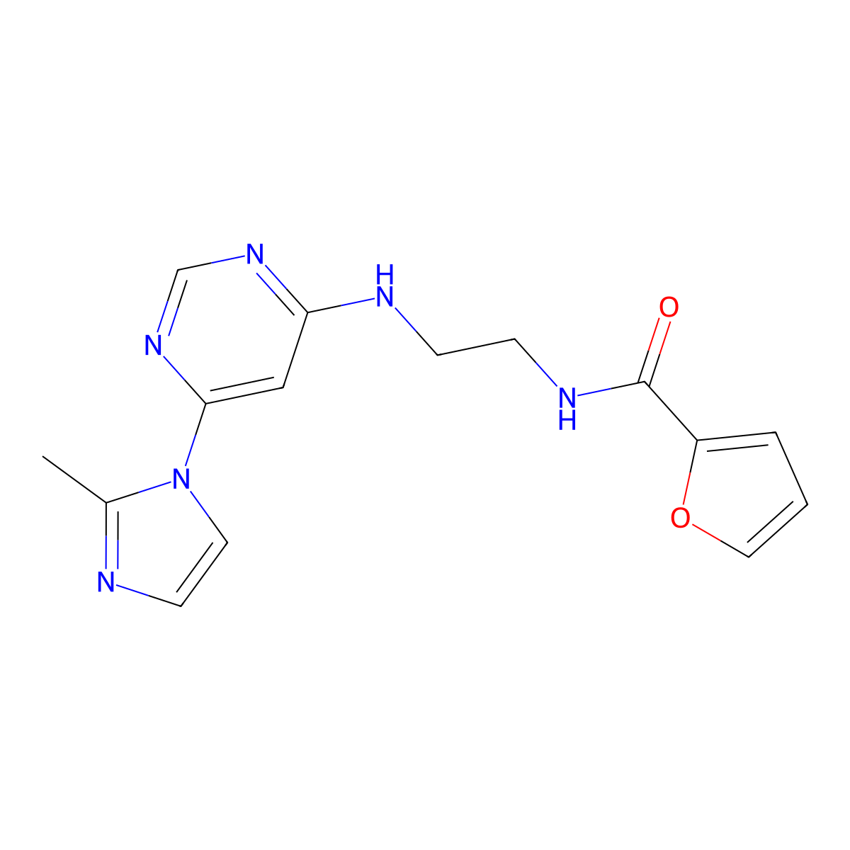 N-(2-((6-(2-methyl-1H-imidazol-1-yl)pyrimidin-4-yl)amino)ethyl)furan-2-carboxamide molecular structure, CAS 1171494-06-6