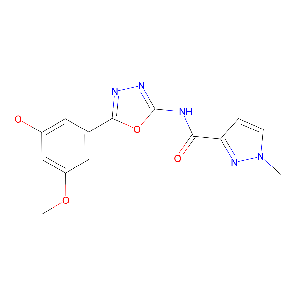 N-[5-(3,5-dimethoxyphenyl)-1,3,4-oxadiazol-2-yl]-1-methyl-1H-pyrazole-3-carboxamide molecular structure, CAS 1171495-46-7