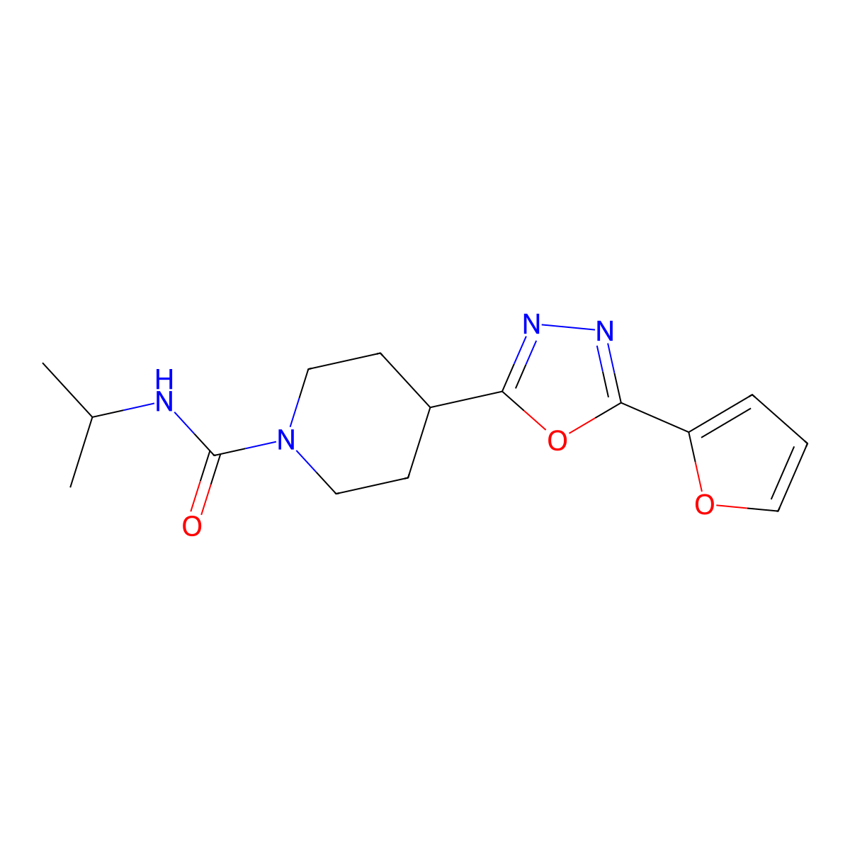 4-(5-(furan-2-yl)-1,3,4-oxadiazol-2-yl)-N-isopropylpiperidine-1-carboxamide molecular structure, CAS 1171497-02-1