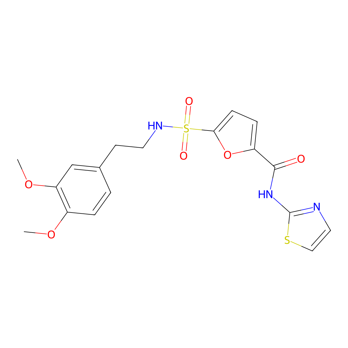 5-(N-(3,4-dimethoxyphenethyl)sulfamoyl)-N-(thiazol-2-yl)furan-2-carboxamide molecular structure, CAS 1171497-37-2