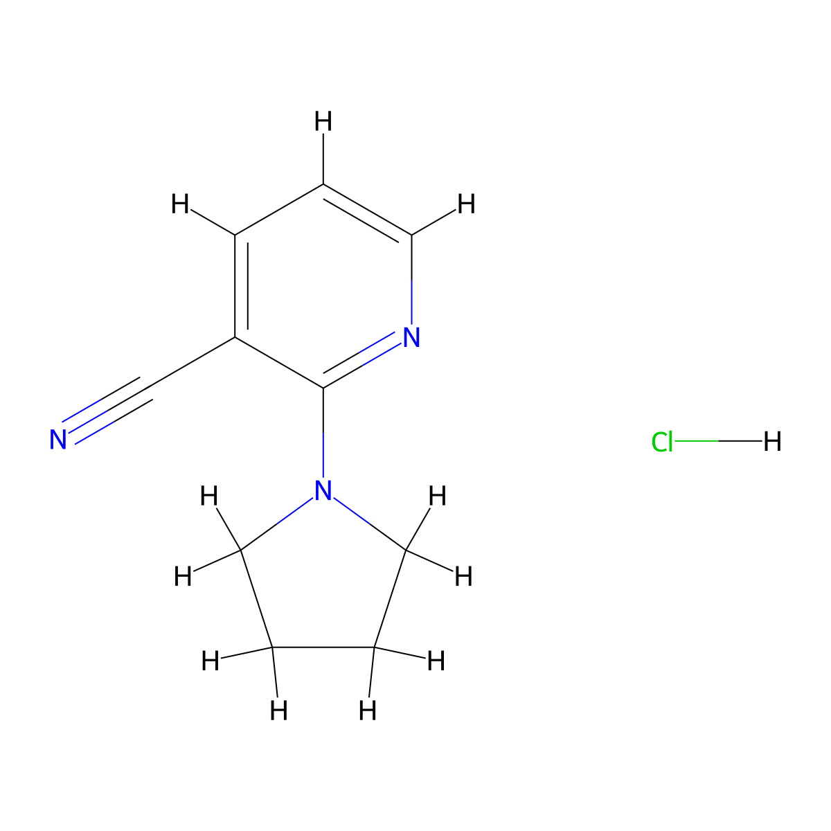 2-(Pyrrolidin-1-yl)pyridine-3-carbonitrile hydrochloride molecular structure, CAS 1171498-25-1
