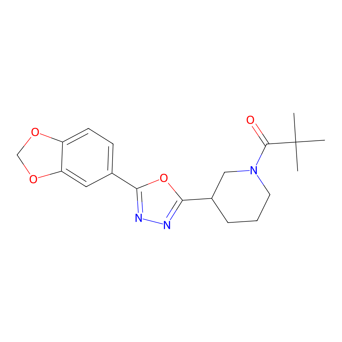 1-(3-(5-(Benzo[d][1,3]dioxol-5-yl)-1,3,4-oxadiazol-2-yl)piperidin-1-yl)-2,2-dimethylpropan-1-one molecular structure, CAS 1171498-64-8