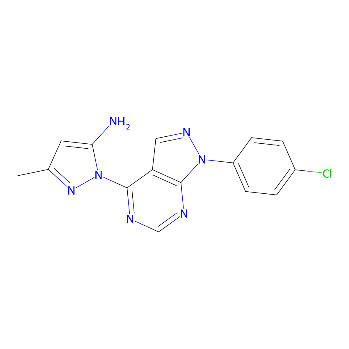 1-[1-(4-Chlorophenyl)-1H-pyrazolo[3,4-d]pyrimidin-4-yl]-3-methyl-1H-pyrazol-5-amine molecular structure, CAS 1171500-44-9
