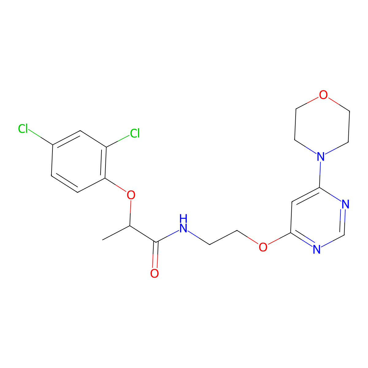 2-(2,4-dichlorophenoxy)-N-(2-((6-morpholinopyrimidin-4-yl)oxy)ethyl)propanamide molecular structure, CAS 1171500-51-8