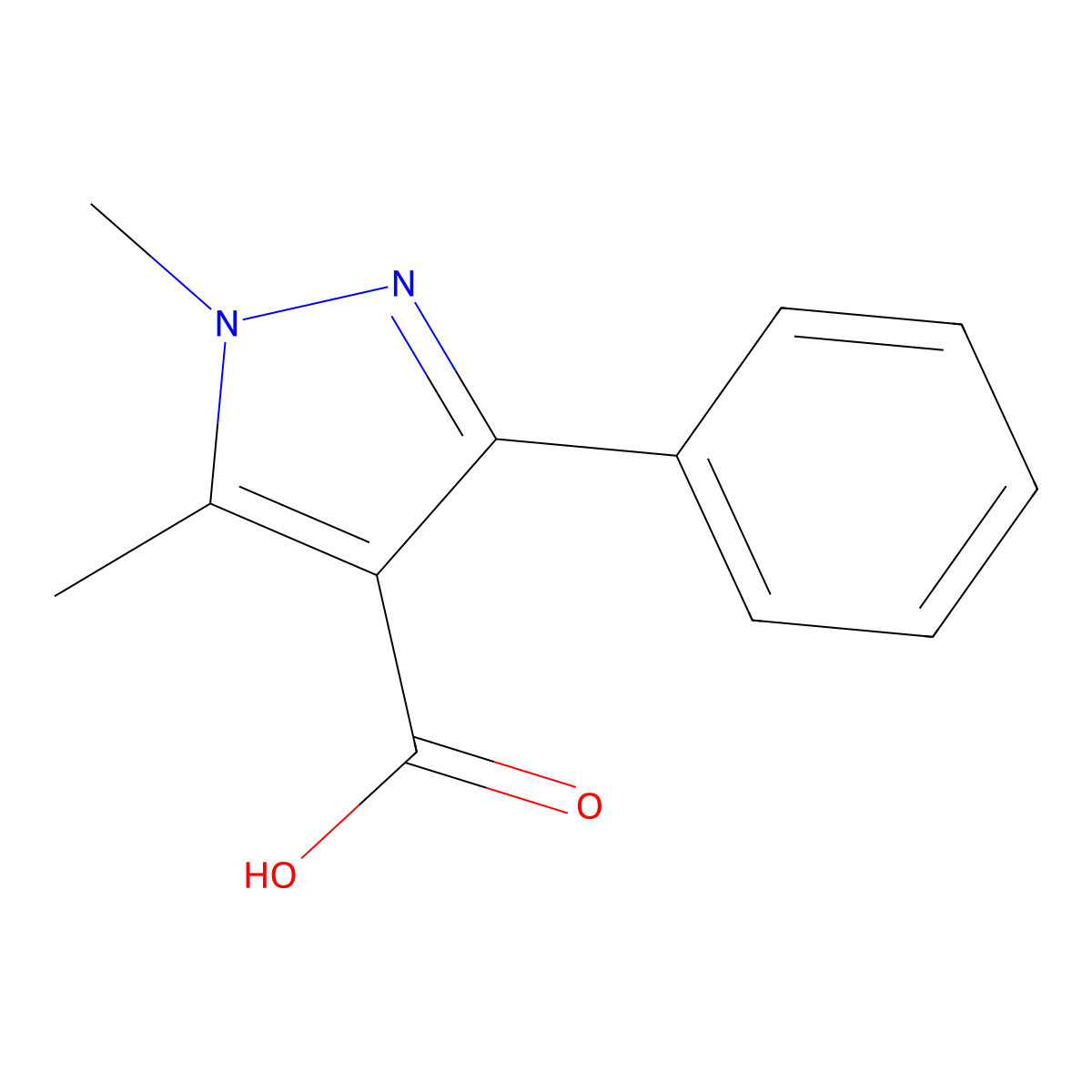 1,5-Dimethyl-3-phenyl-1H-pyrazole-4-carboxylic acid molecular structure, CAS 1171501-41-9