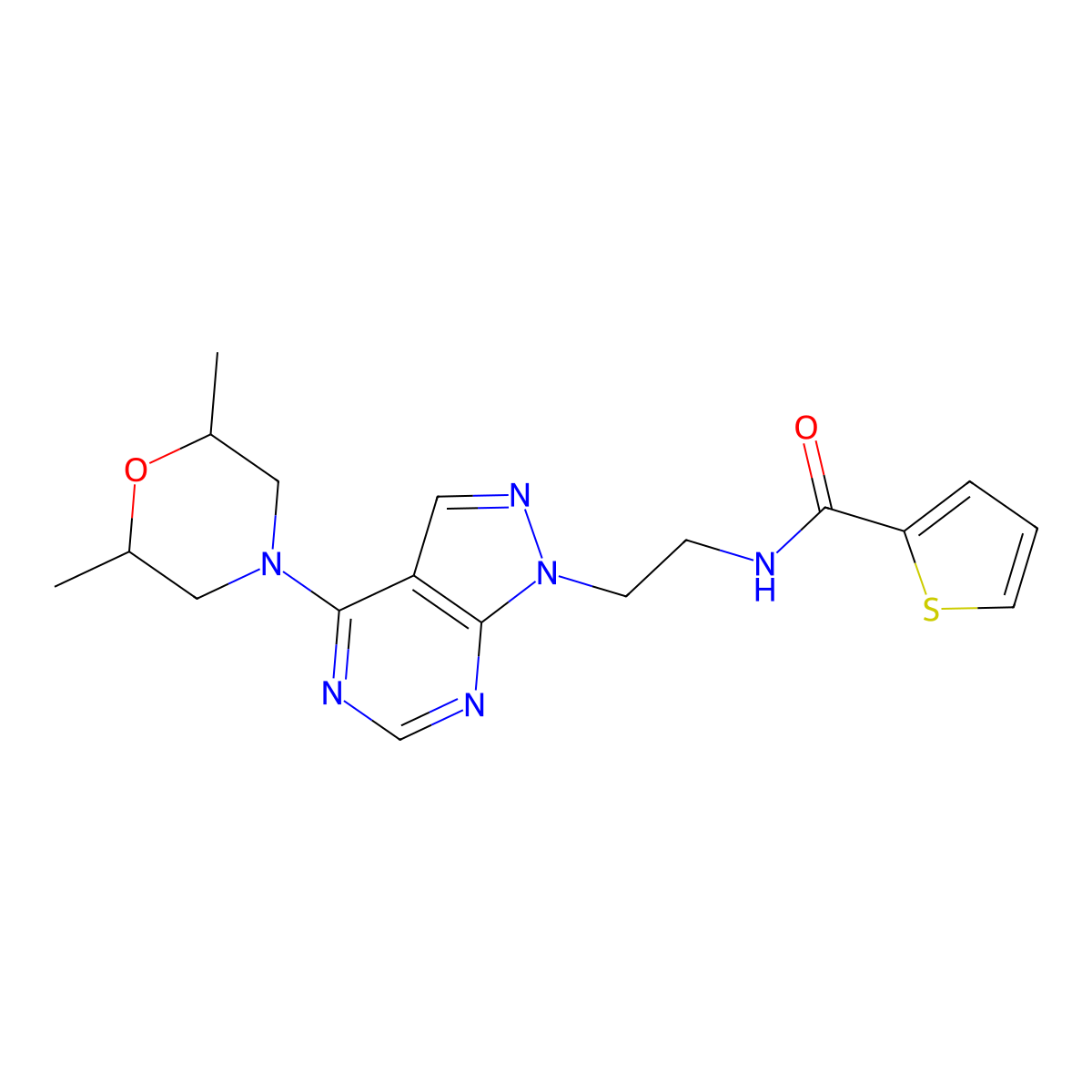 N-(2-(4-(2,6-dimethylmorpholino)-1H-pyrazolo[3,4-d]pyrimidin-1-yl)ethyl)thiophene-2-carboxamide molecular structure, CAS 1171504-93-0