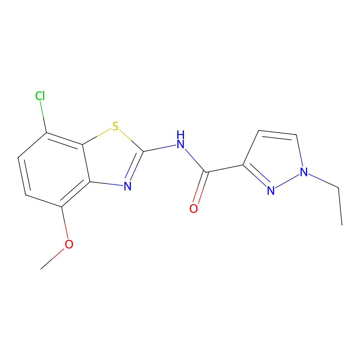 N-(7-chloro-4-methoxybenzo[d]thiazol-2-yl)-1-ethyl-1H-pyrazole-3-carboxamide molecular structure, CAS 1171505-98-8