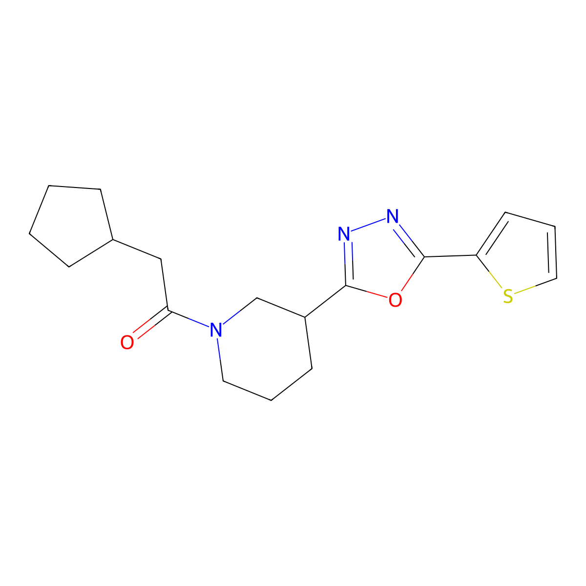 2-Cyclopentyl-1-(3-(5-(thiophen-2-yl)-1,3,4-oxadiazol-2-yl)piperidin-1-yl)ethanone molecular structure, CAS 1171506-34-5