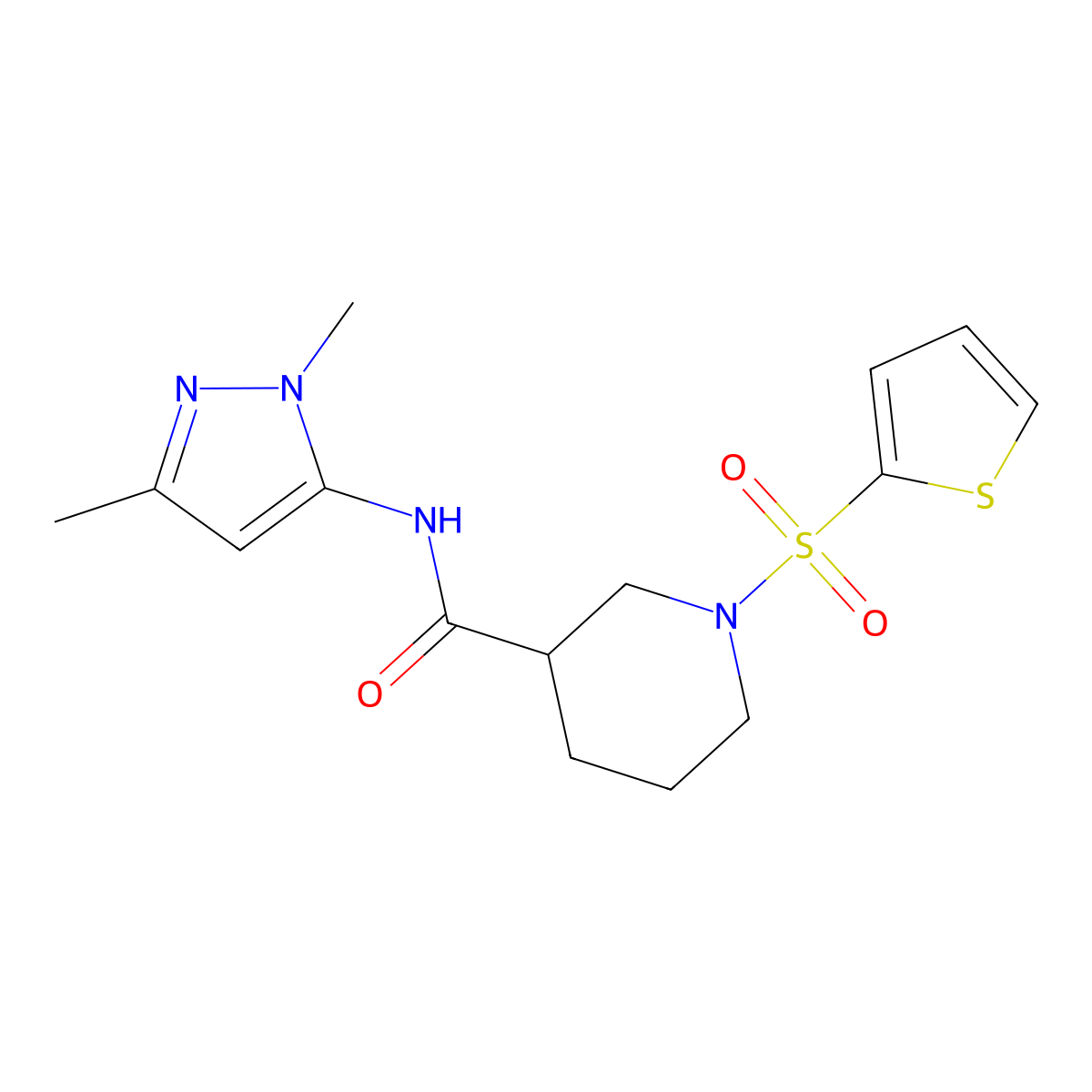 N-(1,3-dimethyl-1H-pyrazol-5-yl)-1-(thiophen-2-ylsulfonyl)piperidine-3-carboxamide molecular structure, CAS 1171507-56-4