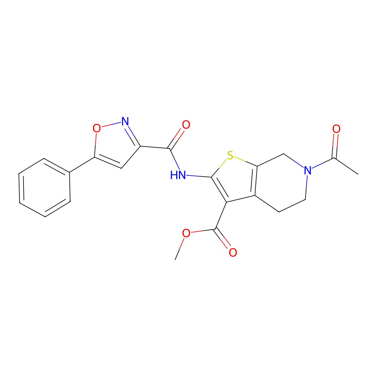 Methyl 6-acetyl-2-(5-phenylisoxazole-3-carboxamido)-4,5,6,7-tetrahydrothieno[2,3-c]pyridine-3-carboxylate molecular structure, CAS 1171507-81-5