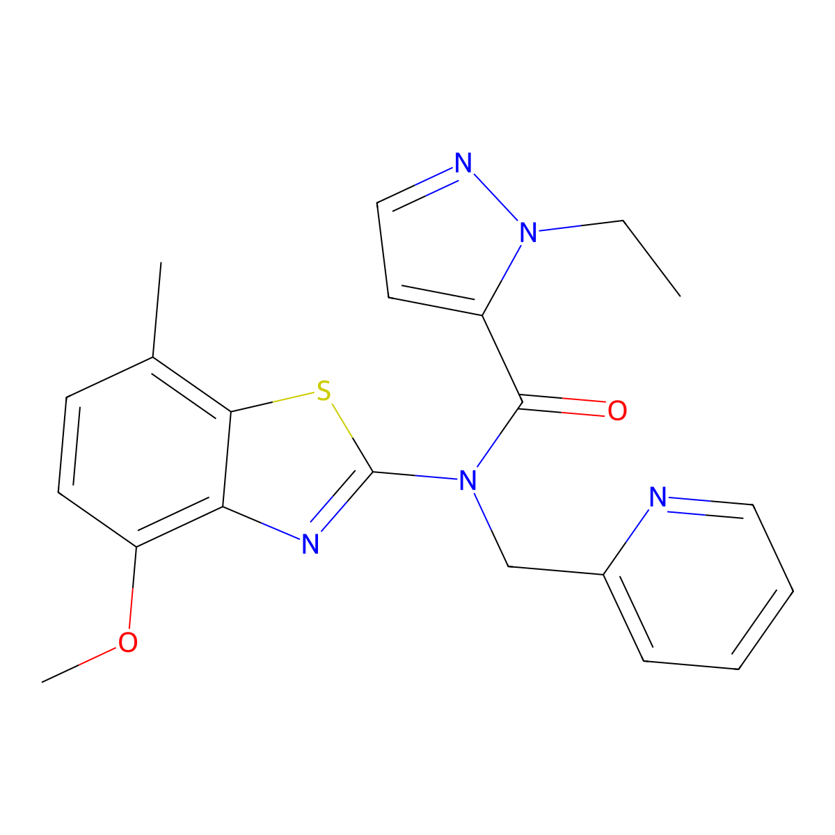 1-ethyl-N-(4-methoxy-7-methylbenzo[d]thiazol-2-yl)-N-(pyridin-2-ylmethyl)-1H-pyrazole-5-carboxamide molecular structure, CAS 1171508-60-3