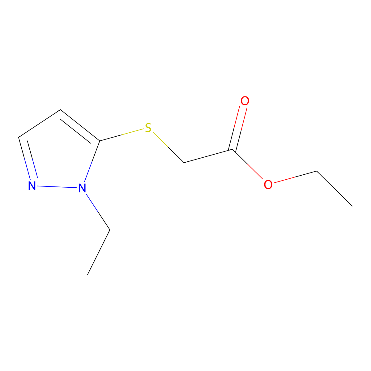 Ethyl 2-((1-ethyl-1H-pyrazol-5-yl)thio)acetate molecular structure, CAS 1171509-14-0