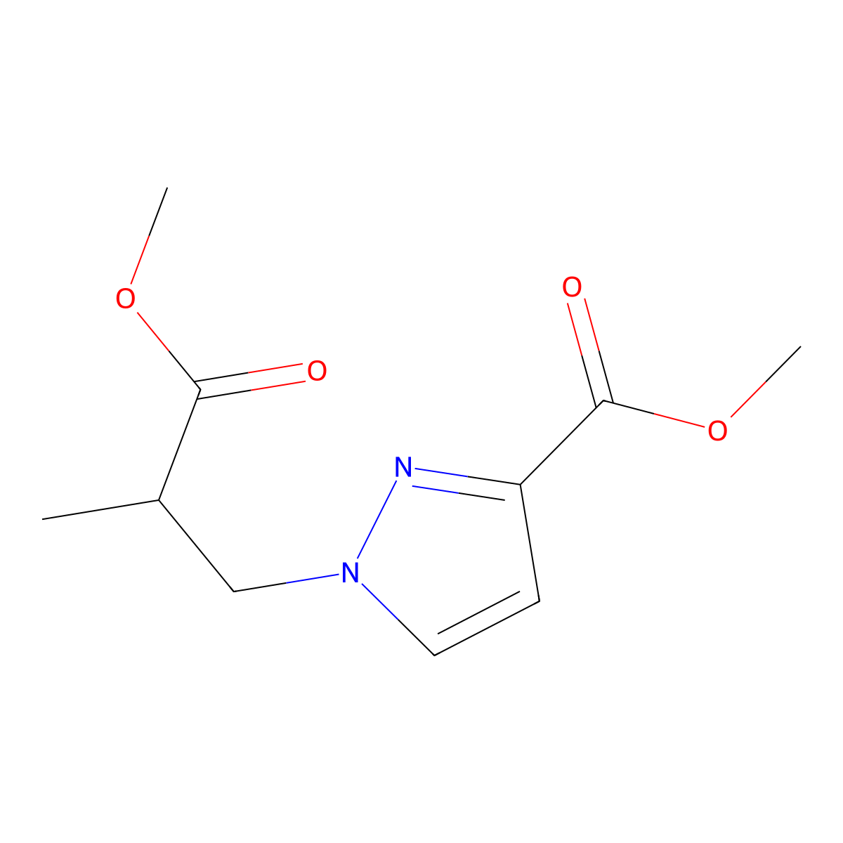 methyl 1-(3-methoxy-2-methyl-3-oxopropyl)-1H-pyrazole-3-carboxylate molecular structure, CAS 1171509-23-1