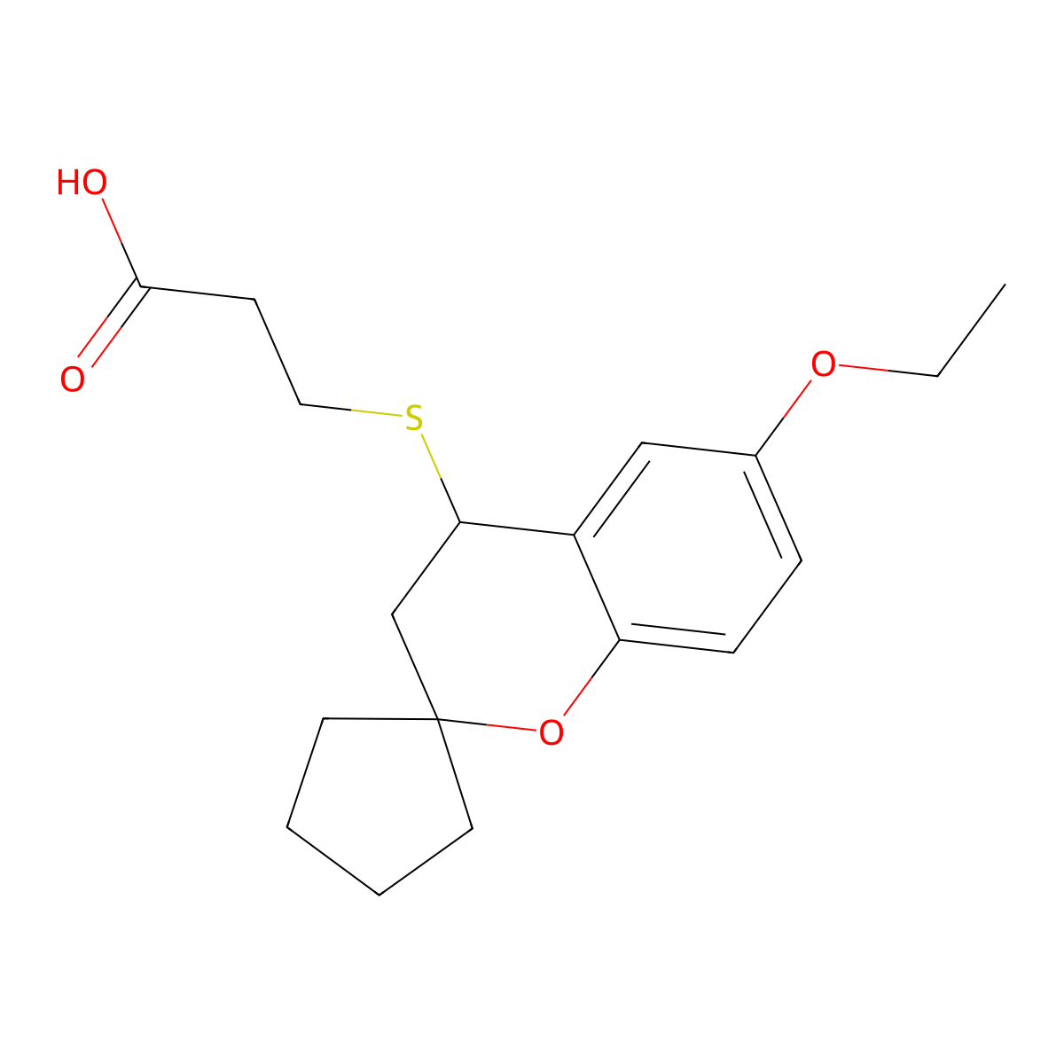 3-[(6-Ethoxy-3,4-dihydrospiro[chromene-2,1'-cyclopentan]-4-yl)thio]propanoic acid molecular structure, CAS 1171515-79-9