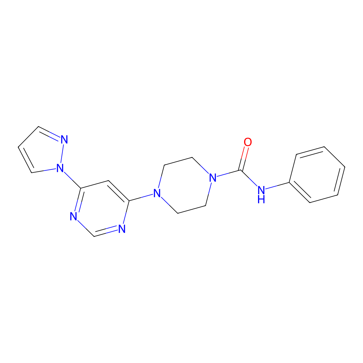 4-(6-(1H-pyrazol-1-yl)pyrimidin-4-yl)-N-phenylpiperazine-1-carboxamide molecular structure, CAS 1171517-87-5