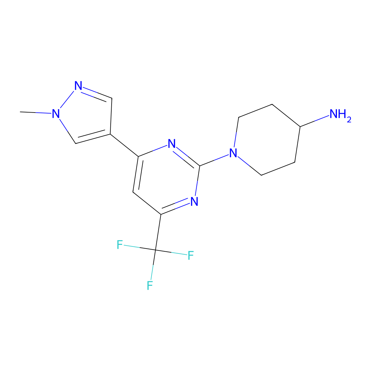 1-(4-(1-Methyl-1H-pyrazol-4-yl)-6-(trifluoromethyl)pyrimidin-2-yl)piperidin-4-amine molecular structure, CAS 1171519-09-7