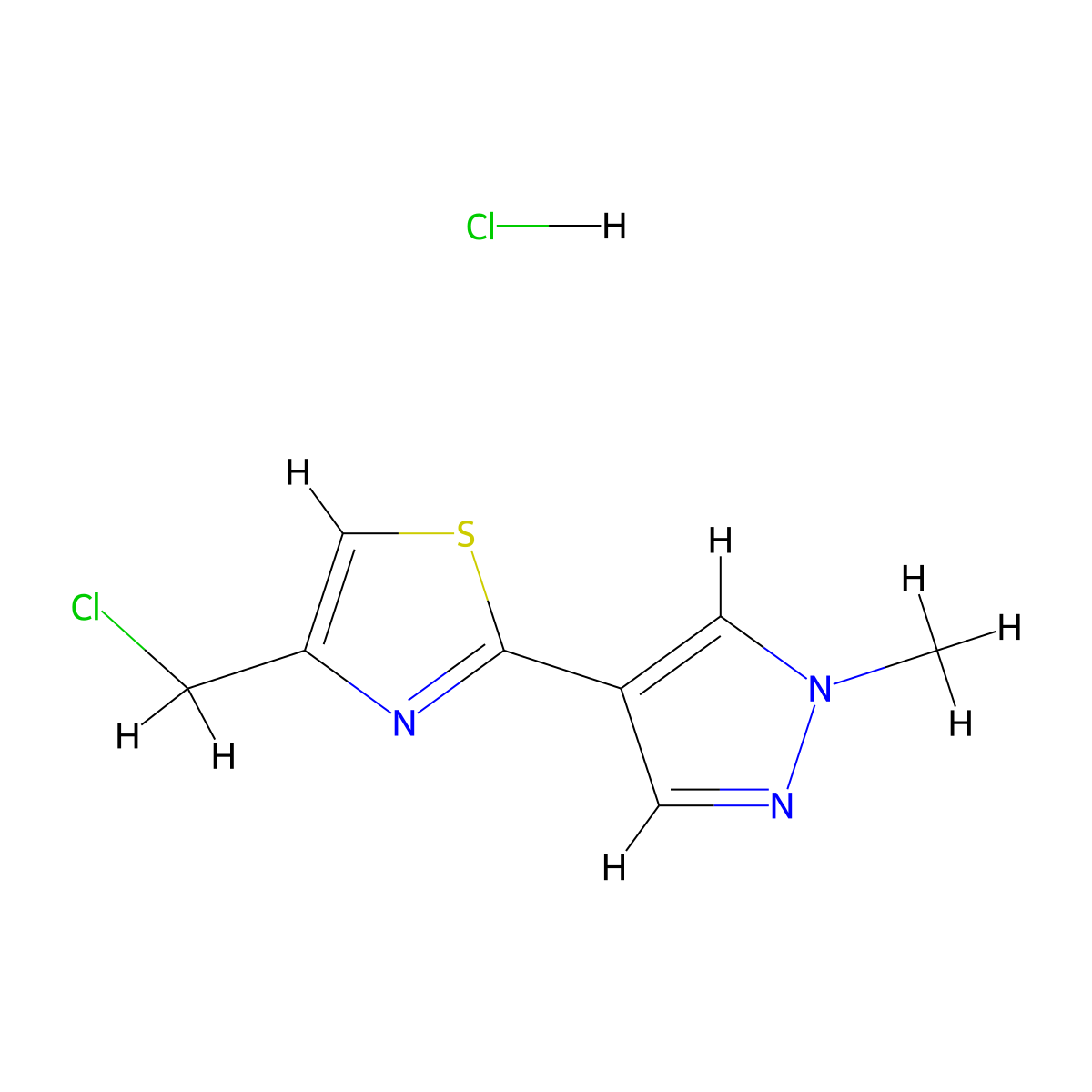 4-(chloromethyl)-2-(1-methyl-1H-pyrazol-4-yl)-1,3-thiazole hydrochloride molecular structure, CAS 1171519-22-4