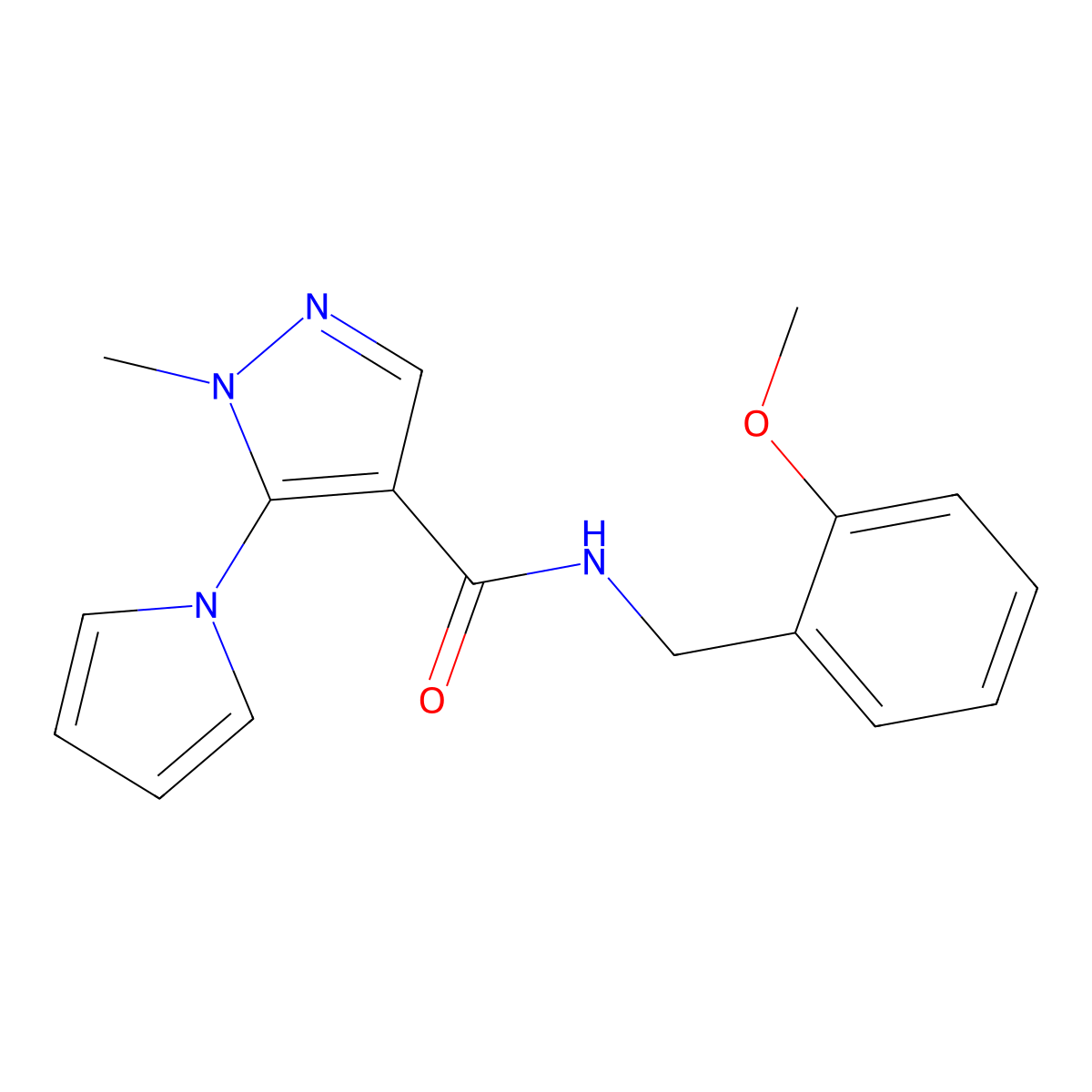 N-(2-methoxybenzyl)-1-methyl-5-(1H-pyrrol-1-yl)-1H-pyrazole-4-carboxamide molecular structure, CAS 1171520-62-9