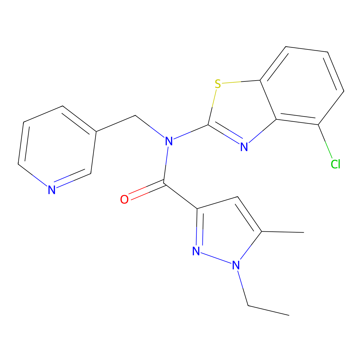 N-(4-chlorobenzo[d]thiazol-2-yl)-1-ethyl-5-methyl-N-(pyridin-3-ylmethyl)-1H-pyrazole-3-carboxamide molecular structure, CAS 1171520-76-5