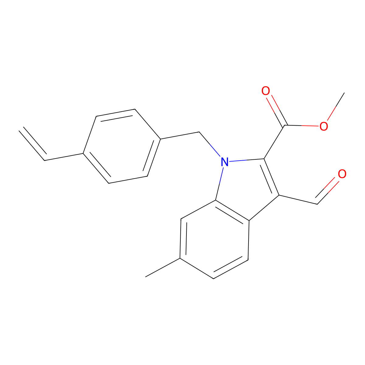Methyl 3-formyl-6-methyl-1-(4-vinylbenzyl)-1H-indole-2-carboxylate molecular structure, CAS 1171520-99-2