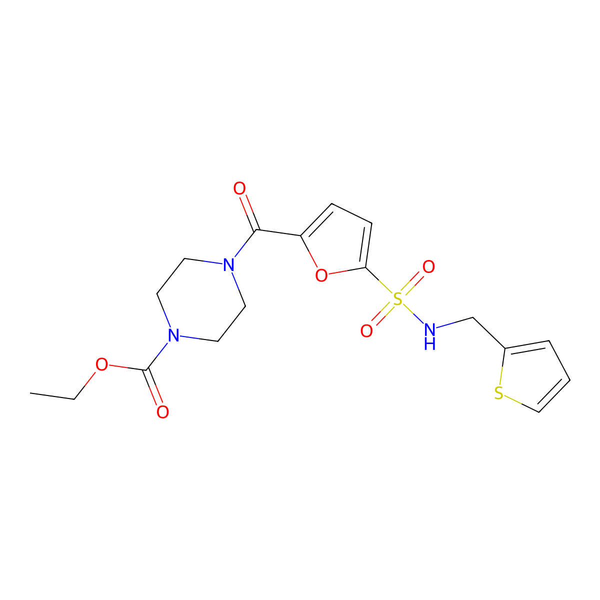 ethyl 4-(5-(N-(thiophen-2-ylmethyl)sulfamoyl)furan-2-carbonyl)piperazine-1-carboxylate molecular structure, CAS 1171522-38-5