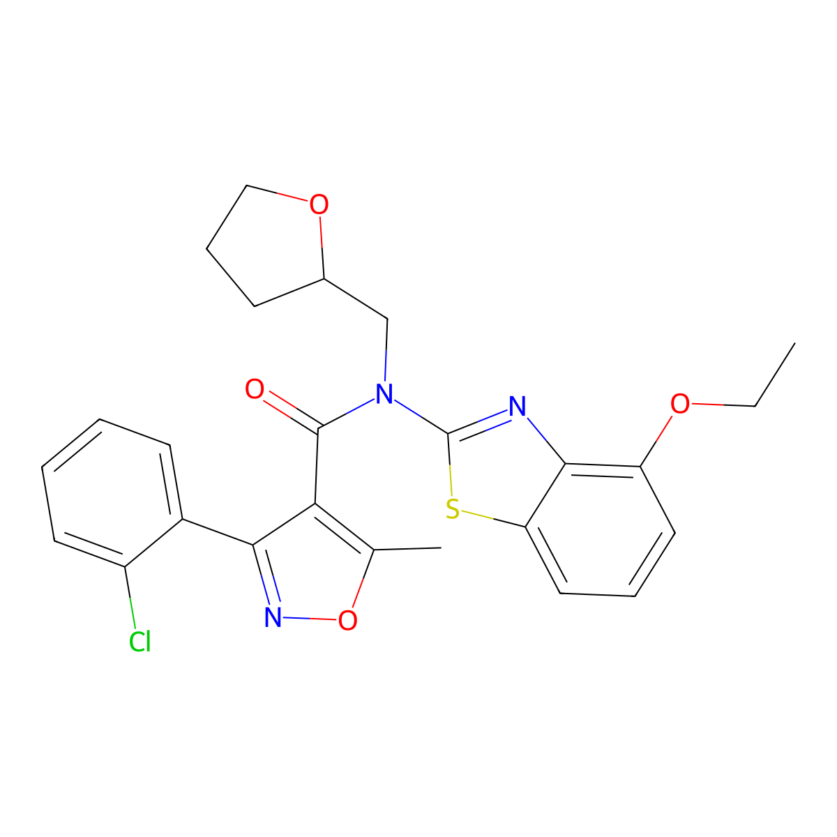 3-(2-chlorophenyl)-N-(4-ethoxybenzo[d]thiazol-2-yl)-5-methyl-N-((tetrahydrofuran-2-yl)methyl)isoxazole-4-carboxamide molecular structure, CAS 1171522-96-5