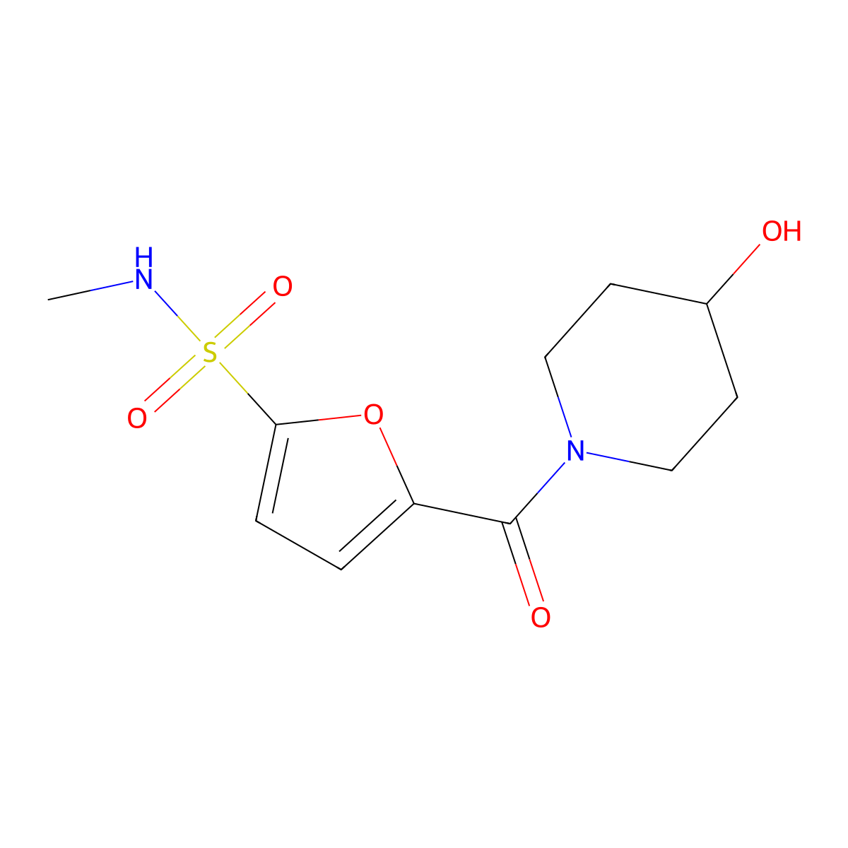 5-(4-hydroxypiperidine-1-carbonyl)-N-methylfuran-2-sulfonamide molecular structure, CAS 1171523-19-5