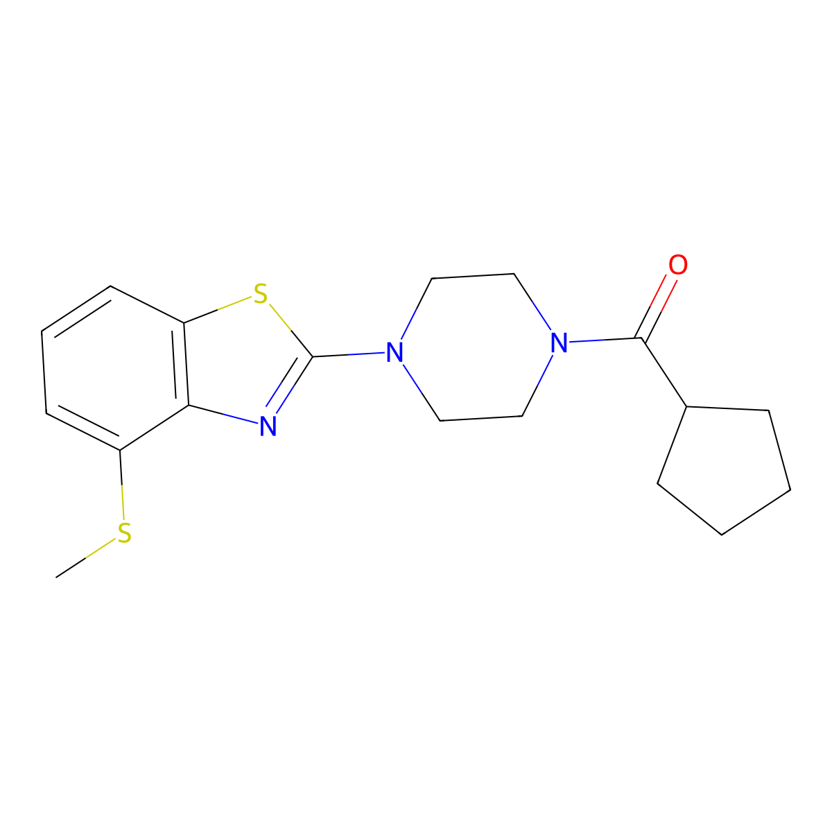 Cyclopentyl(4-(4-(methylthio)benzo[d]thiazol-2-yl)piperazin-1-yl)methanone molecular structure, CAS 1171525-63-5