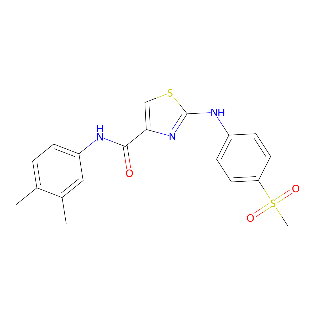 N-(3,4-dimethylphenyl)-2-((4-(methylsulfonyl)phenyl)amino)thiazole-4-carboxamide molecular structure, CAS 1171527-93-7