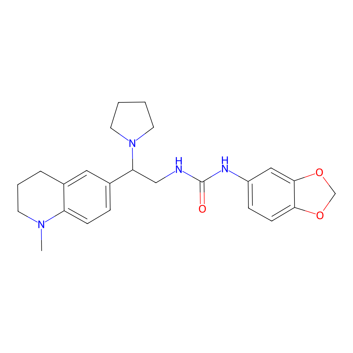 1-(Benzo[d][1,3]dioxol-5-yl)-3-(2-(1-methyl-1,2,3,4-tetrahydroquinolin-6-yl)-2-(pyrrolidin-1-yl)ethyl)urea molecular structure, CAS 1171528-08-7