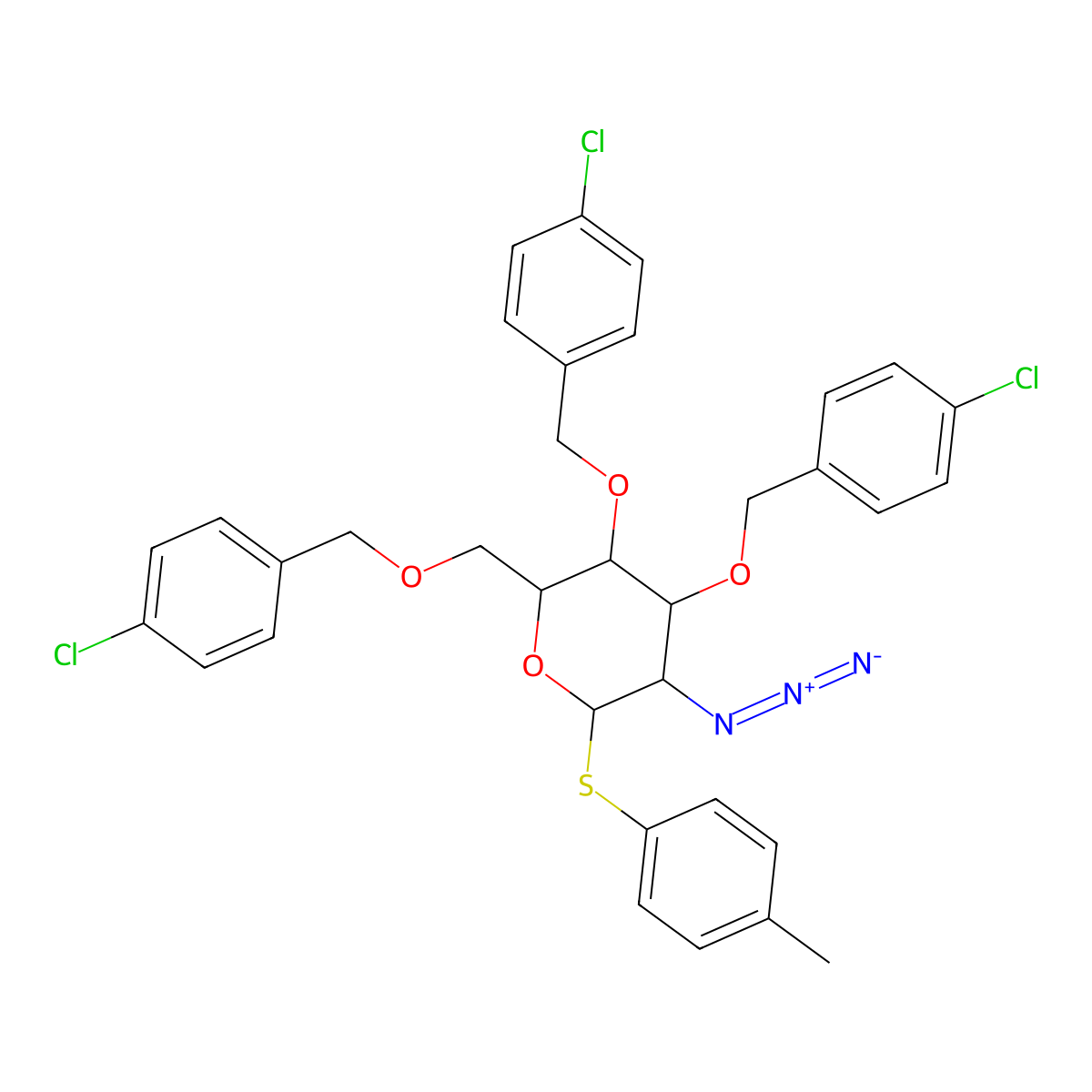 4-Methylphenyl 2-azido-3,4,6-tri-O-(4-chlorobenzyl)-2-deoxy-b-D-thiogalactopyranoside molecular structure, CAS 117153-30-7