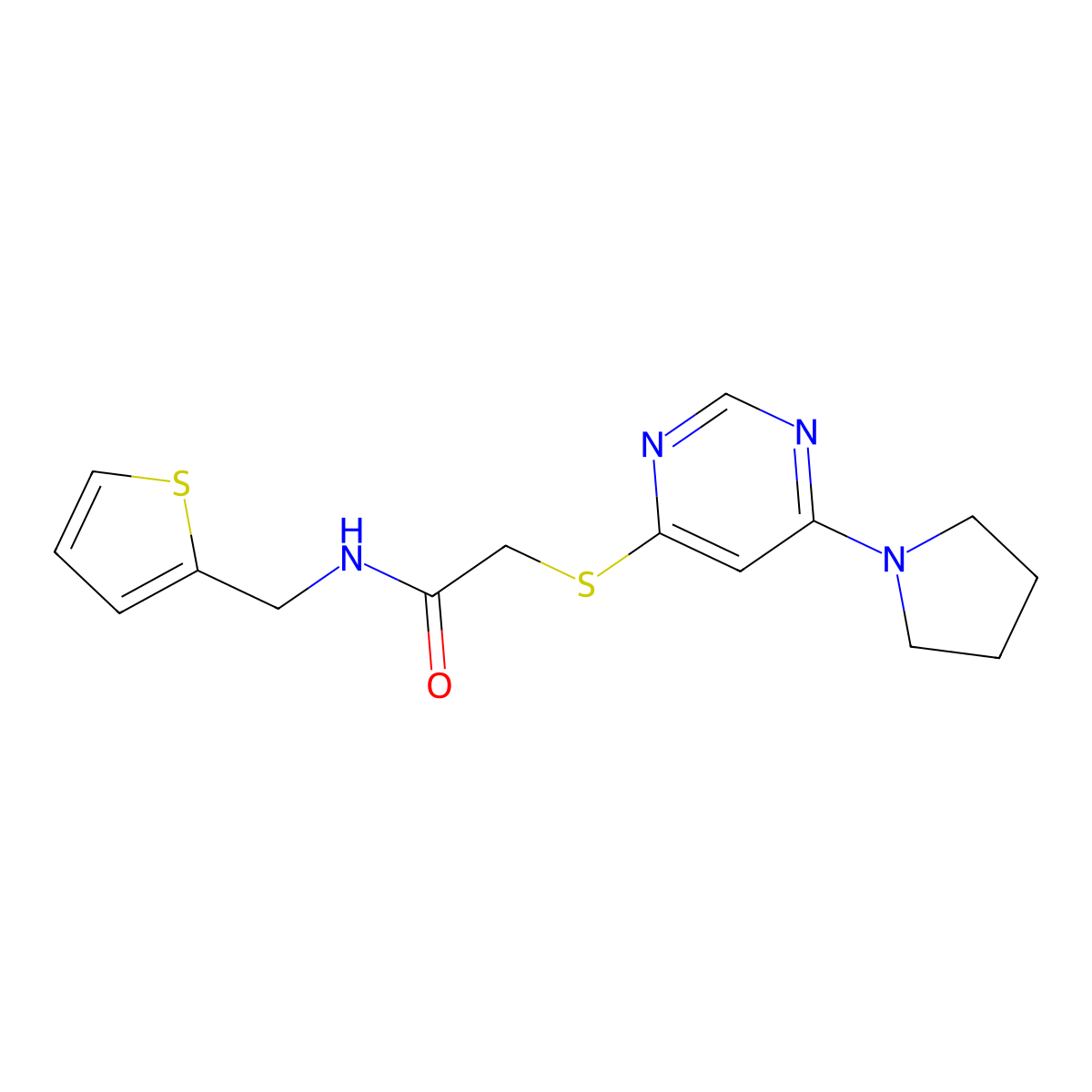 2-((6-(pyrrolidin-1-yl)pyrimidin-4-yl)thio)-N-(thiophen-2-ylmethyl)acetamide molecular structure, CAS 1171534-09-0