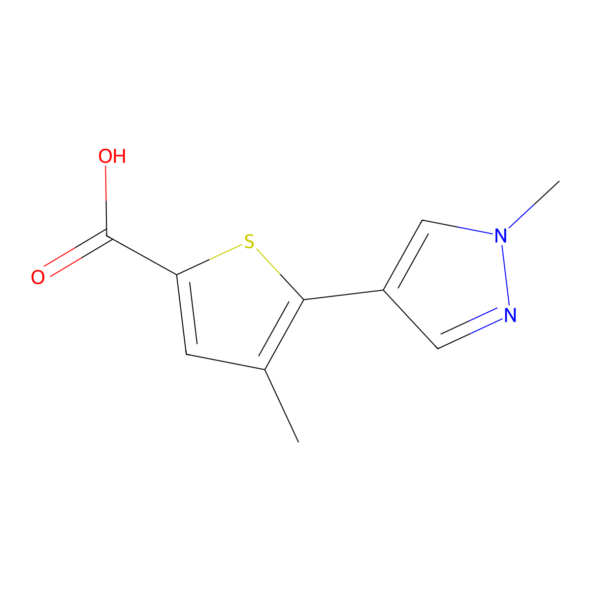 4-methyl-5-(1-methyl-1H-pyrazol-4-yl)thiophene-2-carboxylic acid molecular structure, CAS 1171535-15-1