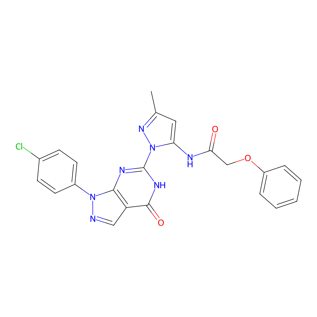N-(1-(1-(4-chlorophenyl)-4-oxo-4,5-dihydro-1H-pyrazolo[3,4-d]pyrimidin-6-yl)-3-methyl-1H-pyrazol-5-yl)-2-phenoxyacetamide molecular structure, CAS 1171535-68-4