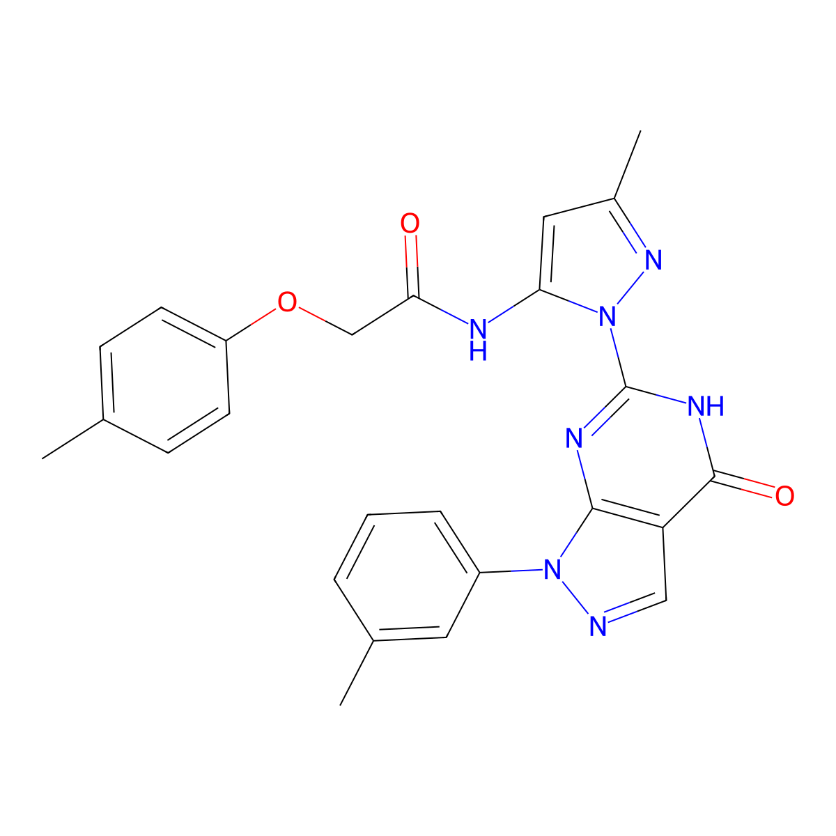 N-(3-methyl-1-(4-oxo-1-(m-tolyl)-4,5-dihydro-1H-pyrazolo[3,4-d]pyrimidin-6-yl)-1H-pyrazol-5-yl)-2-(p-tolyloxy)acetamide molecular structure, CAS 1171535-87-7
