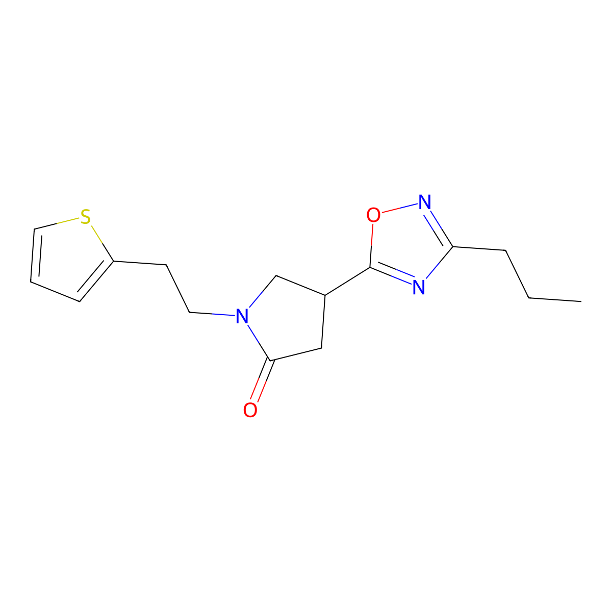 4-(3-Propyl-1,2,4-oxadiazol-5-yl)-1-(2-(thiophen-2-yl)ethyl)pyrrolidin-2-one molecular structure, CAS 1171542-80-5