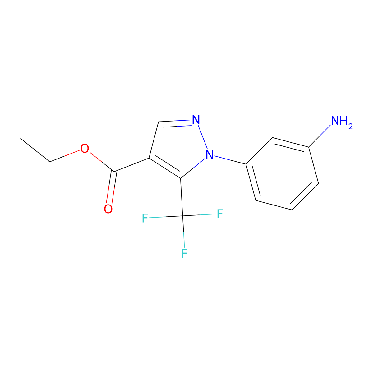 ethyl 1-(3-aminophenyl)-5-(trifluoromethyl)-1H-pyrazole-4-carboxylate molecular structure, CAS 1171543-02-4
