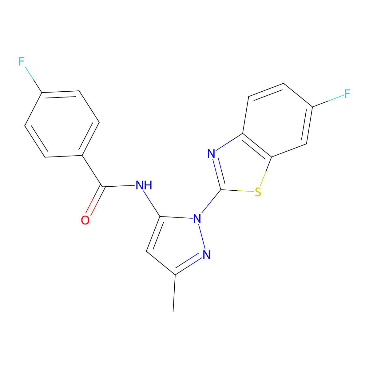 4-fluoro-N-[1-(6-fluoro-1,3-benzothiazol-2-yl)-3-methyl-1H-pyrazol-5-yl]benzamide molecular structure, CAS 1171544-91-4