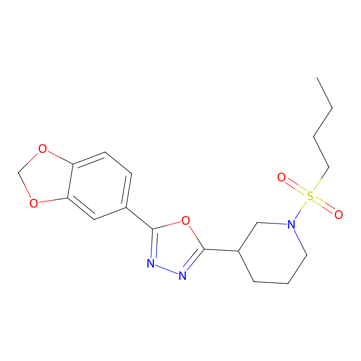 3-[5-(2H-1,3-benzodioxol-5-yl)-1,3,4-oxadiazol-2-yl]-1-(butane-1-sulfonyl)piperidine molecular structure, CAS 1171546-45-4