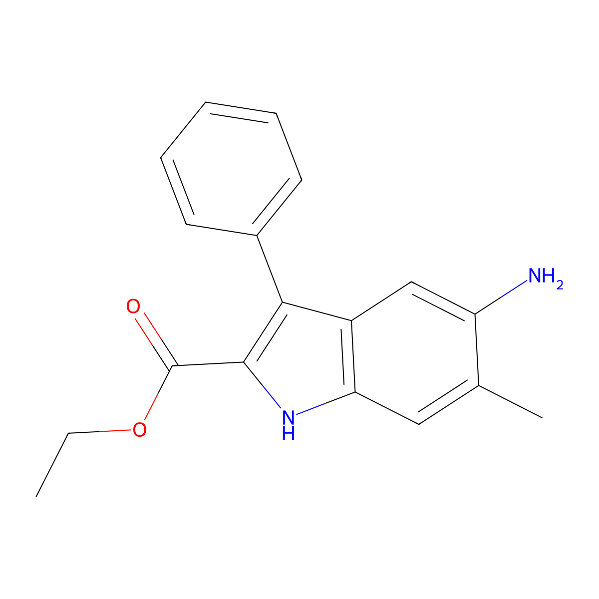 ethyl 5-amino-6-methyl-3-phenyl-1H-indole-2-carboxylate molecular structure, CAS 1171547-59-3