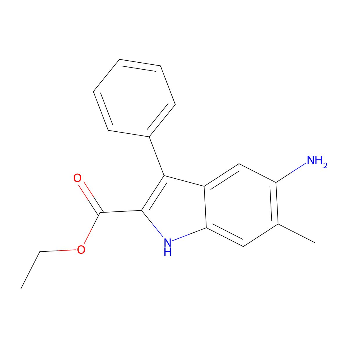 ethyl 5-amino-6-methyl-3-phenyl-1H-indole-2-carboxylate molecular structure, CAS 1171547-59-3
