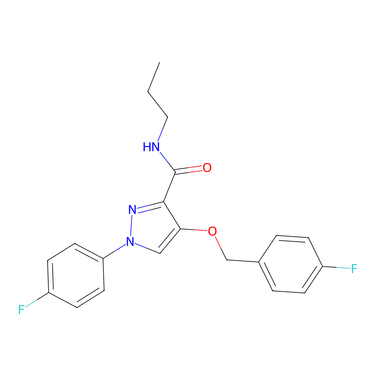 4-((4-fluorobenzyl)oxy)-1-(4-fluorophenyl)-N-propyl-1H-pyrazole-3-carboxamide molecular structure, CAS 1171548-97-2